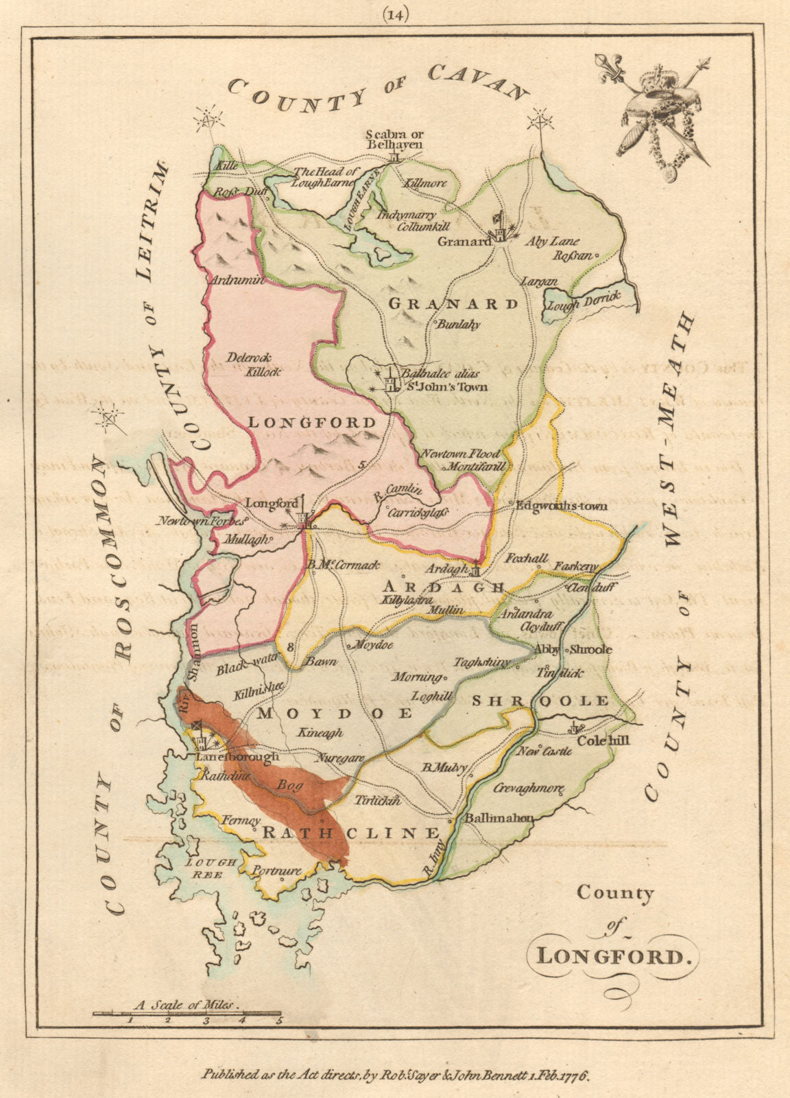 County of Longford, Leinster. Antique copperplate map by Scalé / Sayer 1776